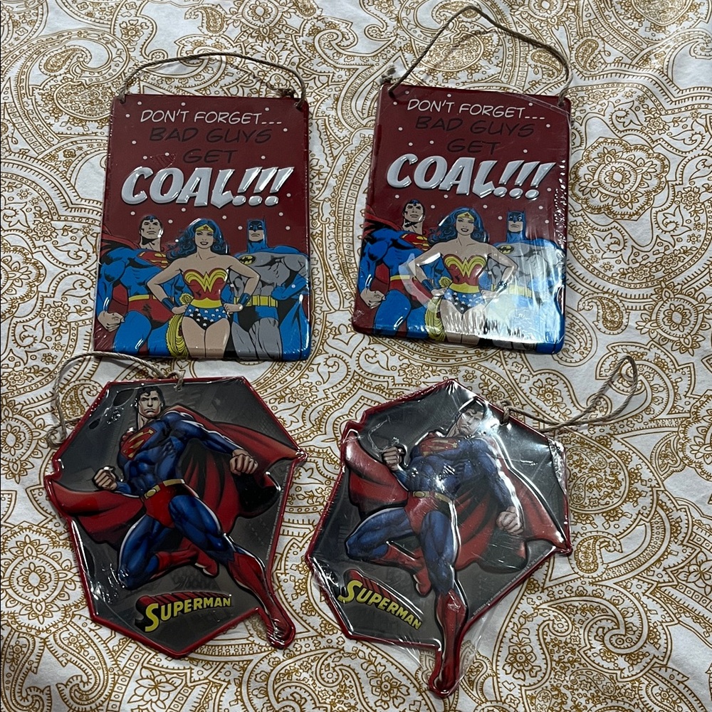 DC Comics Holiday Ornaments in Red, Blue, Yellow